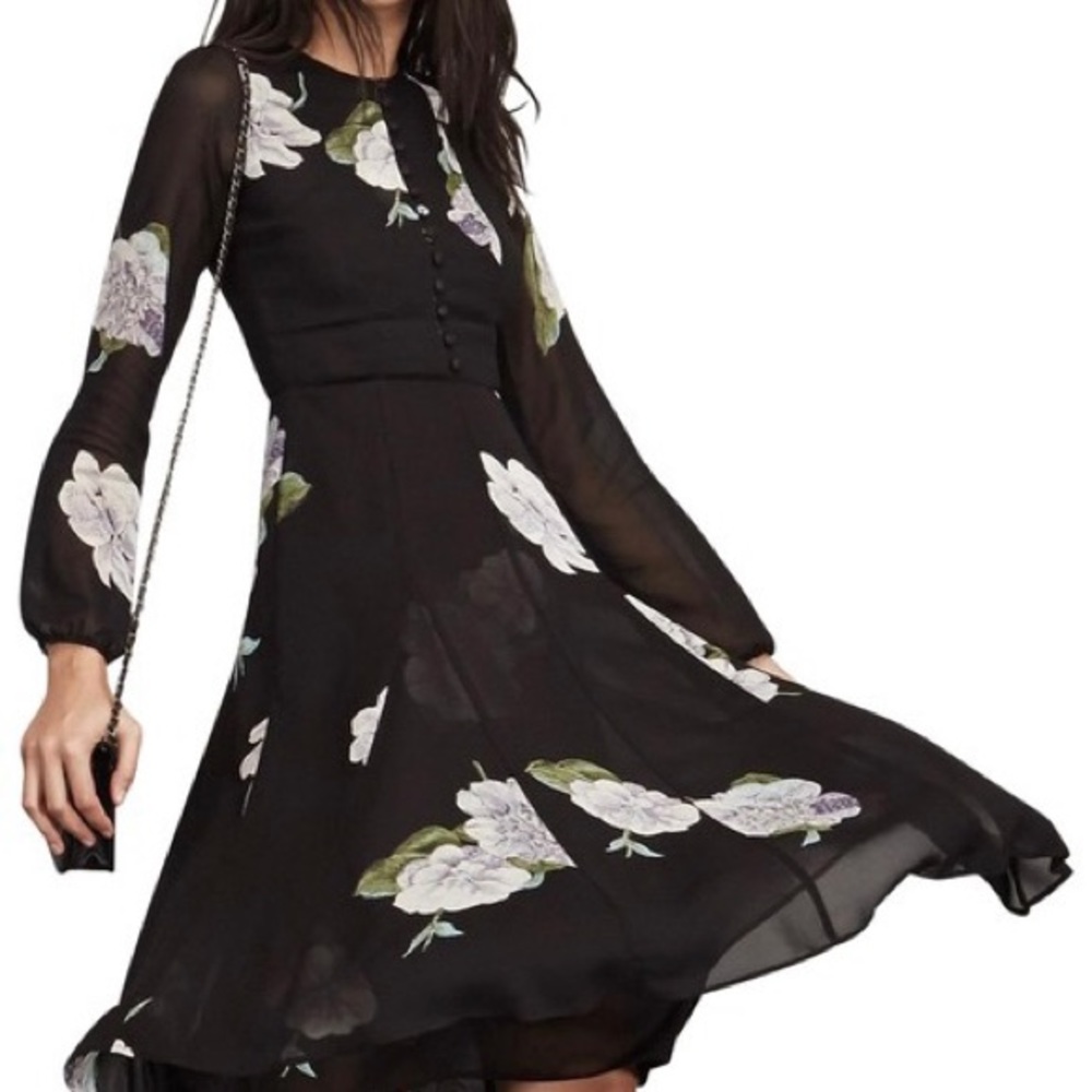 Reformation Floral Long Sleeve High Neck Dress